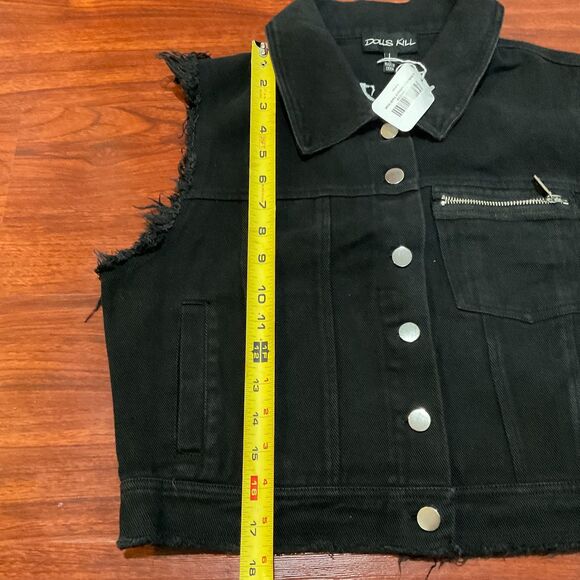 NWTs Dolls Kill Cropped Black Denim Jacket Women's Size Large Goth Grunge - Picture 8 of 10
